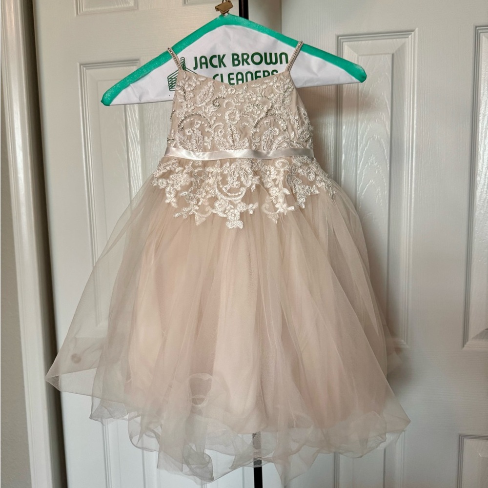 David's Bridal Cream Lace Kids Formal Dress